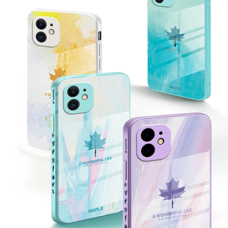 Maple Leaf Design Glass iPhone Case