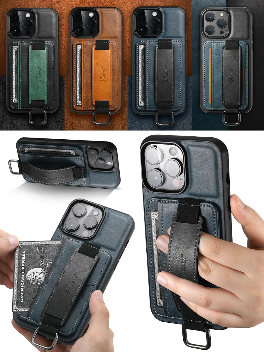 Leather Adjustable Band Card Wallet iPhone Case