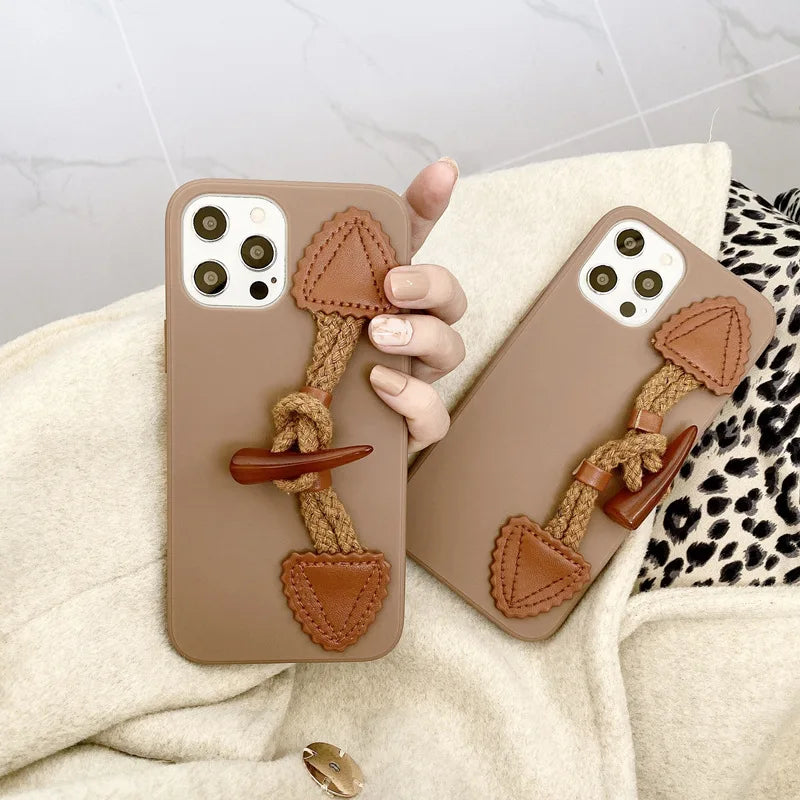 Brown and White iPhone Case with Horn Buckle String